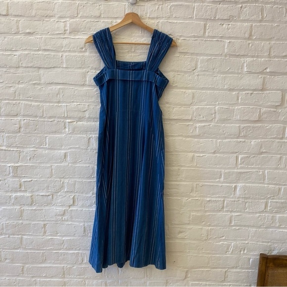 The Great. || Sundown Midi Dress Blue Tiller Stripe Cotton Size 1 / Small - Picture 4 of 9